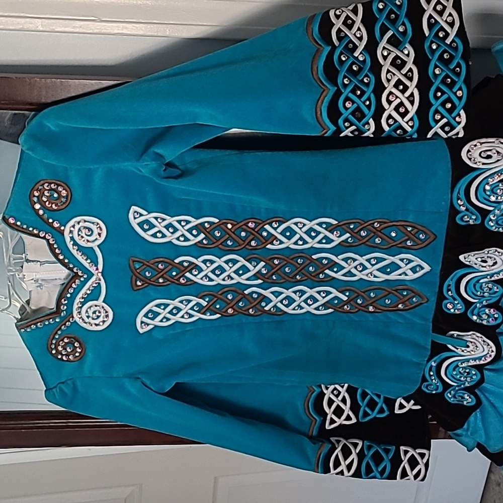 Teal Irish Dance Dress, Embroidered